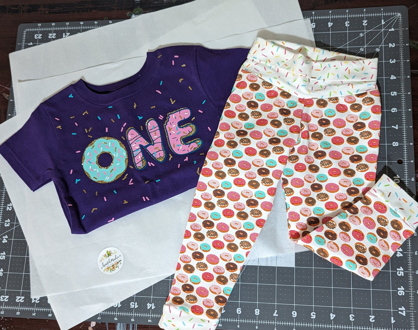 Girls Custom Donut Outfit,Frosted Donut Legging,Headband + Custom Birthday Shirt or Bodysuit,Personalized Shirt